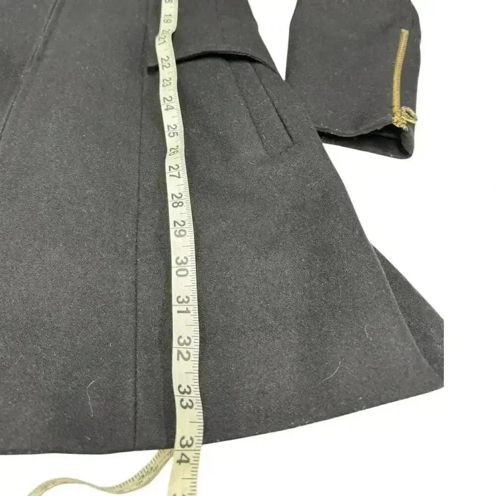 Laundry By Design Wool Front Zip Fit-and-Flare Black Peacoat Gold Hardware Sz S - Picture 11 of 14